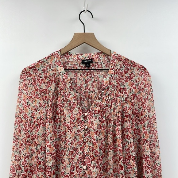 Torrid Floral Metallic Sheer Chiffon Button Down Long Sleeve Blouse Boho 2X - Picture 4 of 10